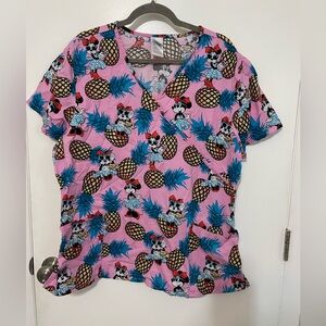 Disney Mickey Minnie Hawaiian Pineapple print medical Scrub top short sleeve 2X